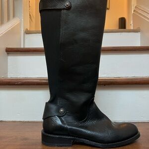 Frye Molly Gore Knee High Black Leather Boots 8.5B